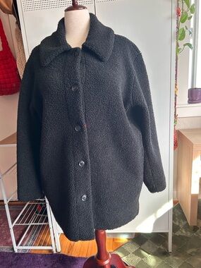 Uniqlo Black Teddy Button-Front Coat